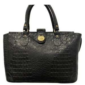 Vtg BRAHMIN Black on Black Melbourne Satchel Tote w/removable crossbody strap